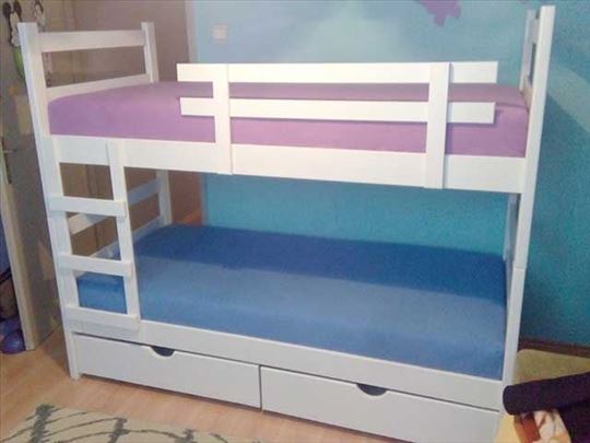 Beli krevet na sprat + 2 fioke + 2 dušeka Superior