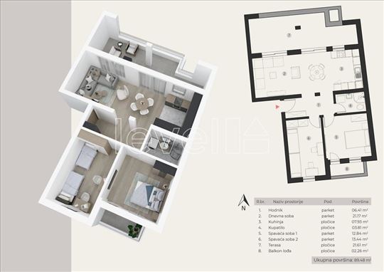 Stan,Novi Sad,Podbara,kv: 89.48