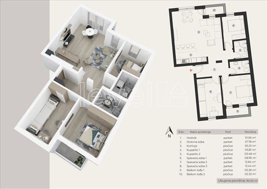 Stan,Novi Sad,Podbara,kv: 90.20