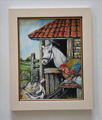 Ulje na lesonitu - Dan na selu, prelepo!