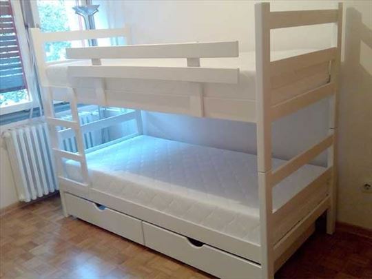 Krevet na sprat beli + 2 fioke + 2 dušeka Superior