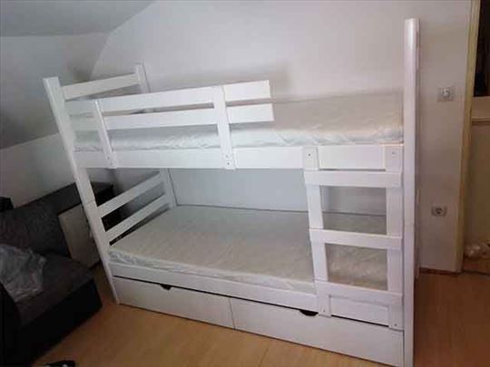 Kreveti na sprat beli 2 fioke + dušeci Ekonomik