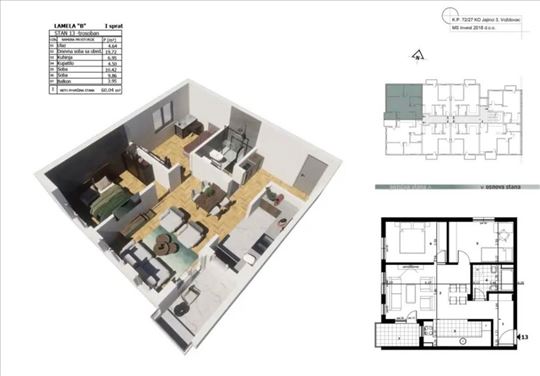 Jajinci-U IZGRADNJI 65m2 3soba/bez provizije