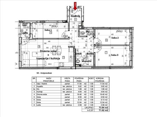 Centar Stare Pazove, troiposoban stan, novogradnja