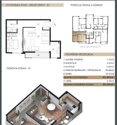 Vračar – Cara Nikolaja II, stan u izgradnji 49m²