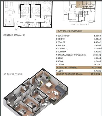 Vračar – Cara Nikolaja II, stan u izgradnji 86m²