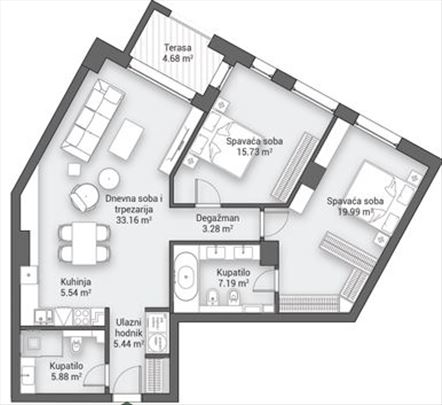 Slavija- Kings Circle Residences - trosoban stan