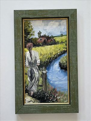 Ulje na lesonitu - Devojka sa polja zelenih