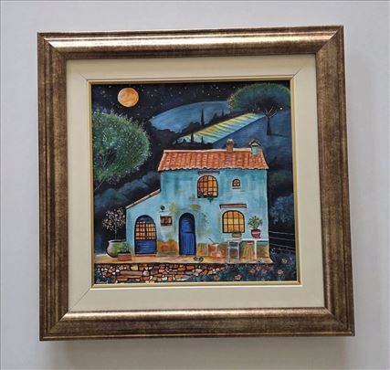 Slika - Kuca pod mesecinom, akril na platnu.