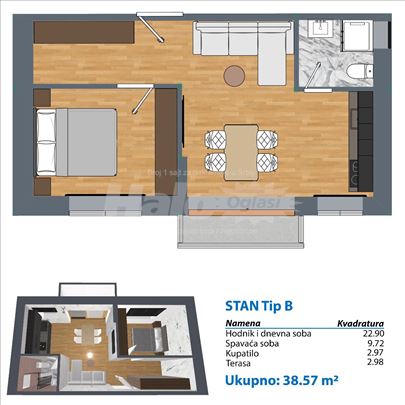 Uknjižen funkcionalan stan 38.57 m² sa parkingom