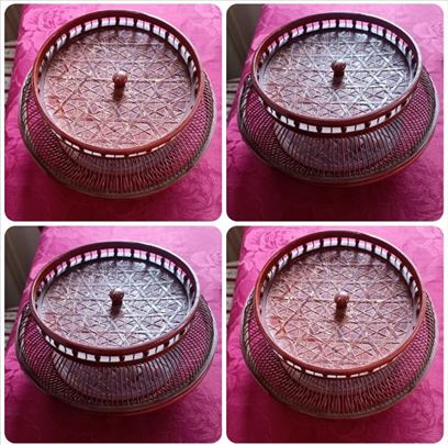 Dekorativna cinija mahagoni boja sa poklopcem