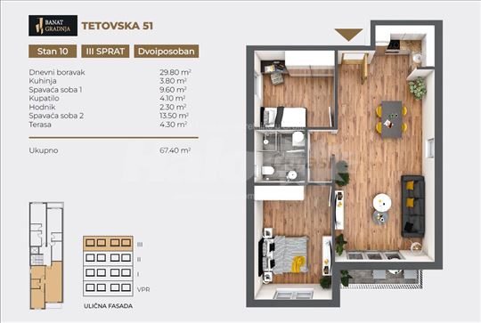 Lekino brdo, Tetovska 67.4 m2, Banat Gradnja