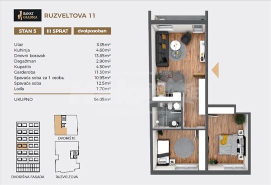 Vukov Spomenik, Ruzveltova 11, 54 m2-Banat Gradnja