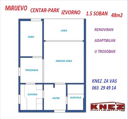 Mirijevo-park izvorno 1,5 soban, renoviran,adaptib