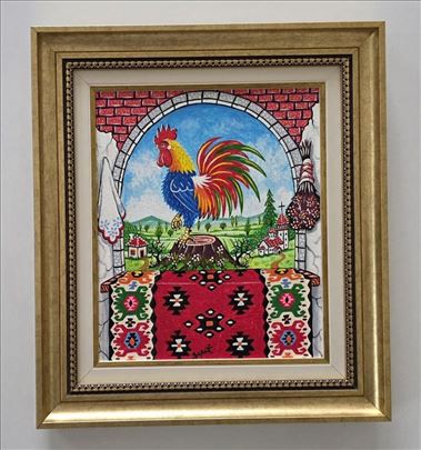 Naiva, ulje na platnu - Srpski petao