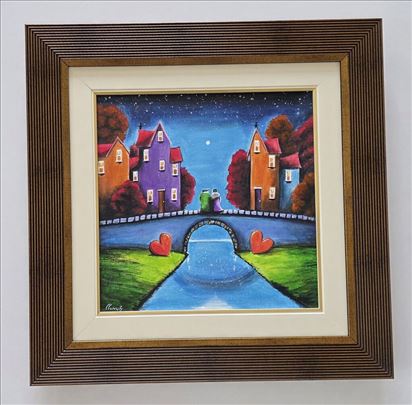 Slika - Sastanak na mostu, akril na platnu