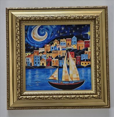 Zlatna noc na moru - akril na platnu