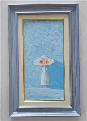 Slika - Devojcica i sesiric, akril na platnu.