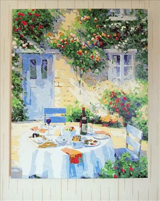 Unikatna akrilna slika na platnu - Popodne u bašti