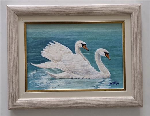 Ulje na platnu - Dva labuda, prelepa slika!