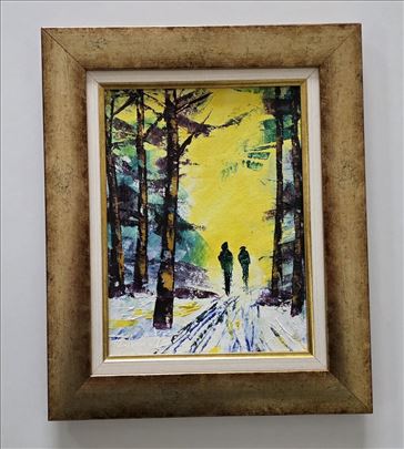 Ulje na platnu - Zimska setnja u dvoje