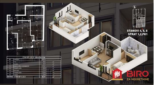 ~~~NOV dvoiposoban stan 55 m2 na Lekinom Brdu~~~
