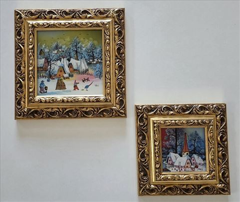 Naiva, ulje na staklu - Zima. 2 slike