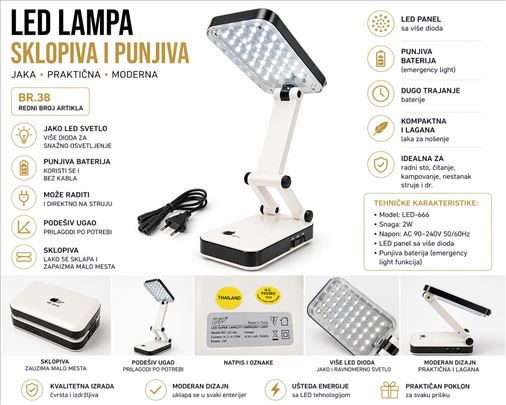 LED lampa sklopiva, punjiva, uvoz Švajcarska