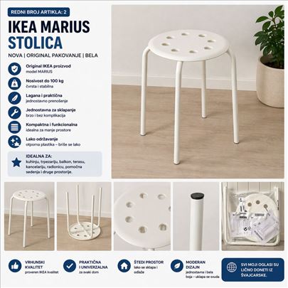 Marius stolica bela 45cm, nova, uvoz Švajcarska