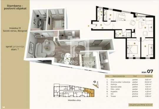 LUX stan u izgradnji 62.17m sa dve spavace sobe