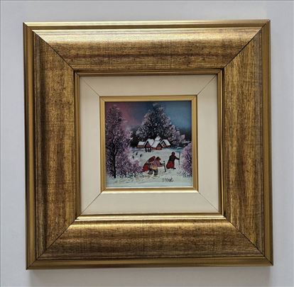 Naiva, ulje na staklu - Zimska prica. Minijatura