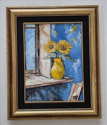 Ulje na platnu - Vaza sa dva suncokreta