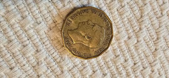 Bakarni novčić THREE PENCE 1942 Georgivs VI