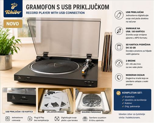 Tchibo gramofon za ploče USB / SD-nov, nekorišćen 