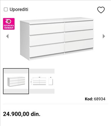 Bela komoda sa 6 fioka – moderan dizajn, kao nova