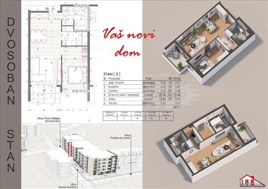 Dvosoban stan, 2 lifta u zgradi, grejanje na gas