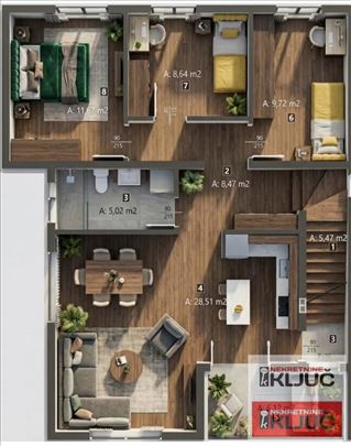 Kod Najlon Pijace, 100m2, Petosoban-duplex sa Krov