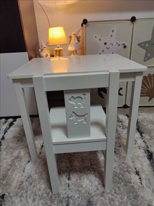 Deciji drveni sto i stolica IKEA – Bela boja 