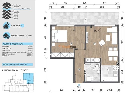 Vojvode Stepe, 2,0, 62m2,III,pdv uključen u cenu