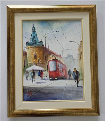 Ulje na platnu - Tramvaj u Beogradu, prelepo!