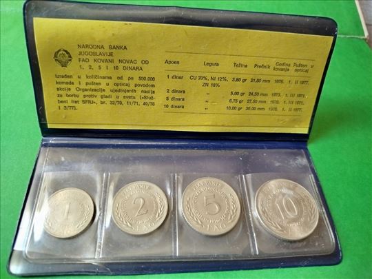 Komplet kovanica od 1, 2, 5 i 10 dinara FAO.