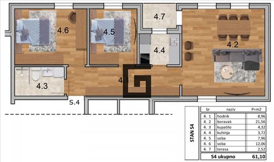 Novo-Surčin, 61.10m2, 2.5, p.mesto ID#2094