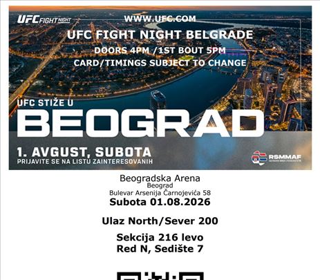 UFC Beograd Srbija Karte 2026 Belgrade Ticket