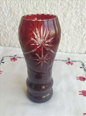 Vintage BOHEMIA Rubin Crvena Brušena Staklena Vaza