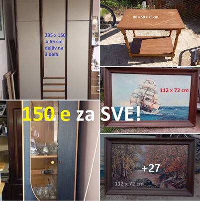 PRODAJEM GARDEROBER, VITRINU, STOČIĆ, DVE SLIKE