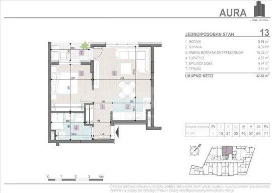 Trošarina, stan 42,60m2, projekat Aura
