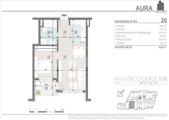 Trošarina, stan 46,68m2, projekat Aura