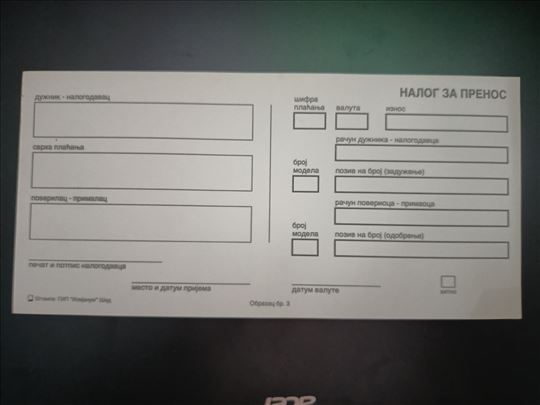 Nalog za prenos, blok računa, paragon blok