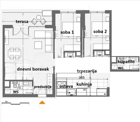 Marka Čelebonovića, B.kosa, prvi sprat, 76 m2+4 m2