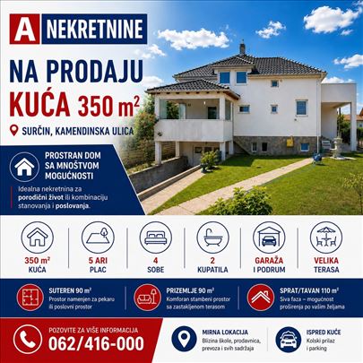 Na prodaju kuća 350 m² na placu 5 ari | Surčin